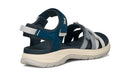 Blue and gray sandal with white sole on a white background
