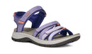 Purple sandal with white straps on a white background