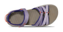 Gray sandal with purple straps on a white background