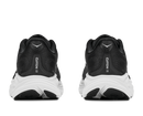 Black running shoes with white soles on a white background