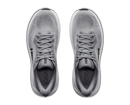 Gray running shoes with laces on a white background