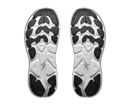 Close-up of a pair of black and white athletic shoe soles on a white background