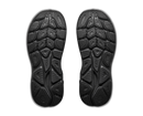 Black rubber sole of a shoe with brand logo on a transparent background