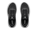 Black running shoes with white soles on a white background
