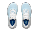 Light blue running shoes with white laces on a white background