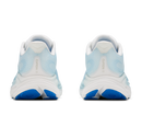 White running shoes with blue soles on a white background
