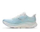 Light blue running shoe with white sole on a transparent background