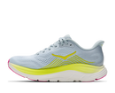 Light blue running shoe with yellow accents on a white background