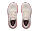 Pair of pink and white running shoes on a white background