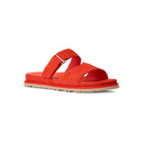 Red sandal with a beige sole on a white background