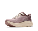 Pink running shoe with white laces on a white background