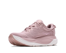 Pink running shoe with white sole on a white background
