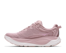 Pink running shoe with white sole on a white background