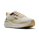 Beige and brown running shoe with 'Brooks' branding on a white background