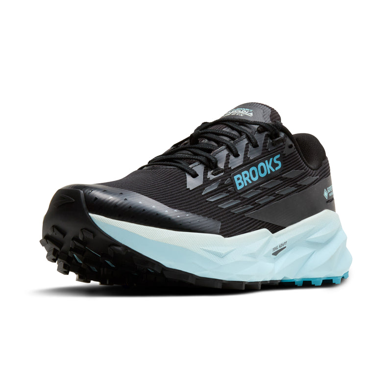 Brooks Cascadia 19 GTX Black Ebony Blue Flower Women's 3