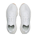 White sneakers with brand logo on a white background