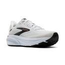 White running shoe with black sole on a white background