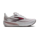 White running shoe with gray accents on a white background