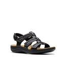 Black sandal with multiple straps on a white background