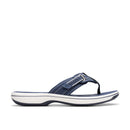 Navy blue sandal with white sole on a white background