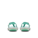 Pair of turquoise sandals on a white background