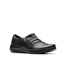 Black leather shoe on a white background