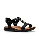 Black sandal with a strap design on a white background