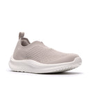 Gray slip-on sneaker with white sole on a white background
