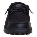 Black shoe with brand logo on a white background