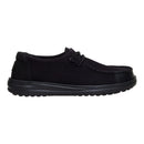 Black leather loafer with a strap on a white background