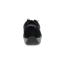 Black athletic shoe with gray sole on a white background