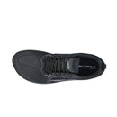 Black running shoe with 'Altra' branding on a white background