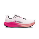 A white running shoe with a bright pink and coral gradient midsole, featuring the 'ALTRA' brand name in pink on the side, set against a plain white background.