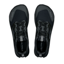 Black athletic shoes with gray accents on a white background