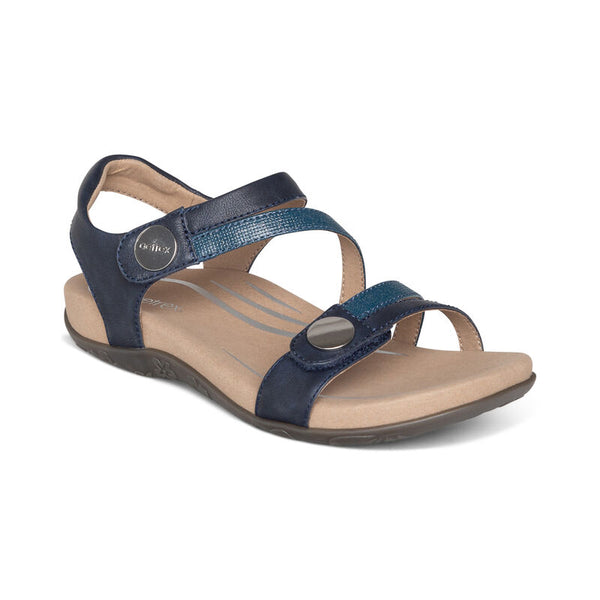 Aetrex Jess Adjustable Quarter Strap Navy Women's Sandal 1