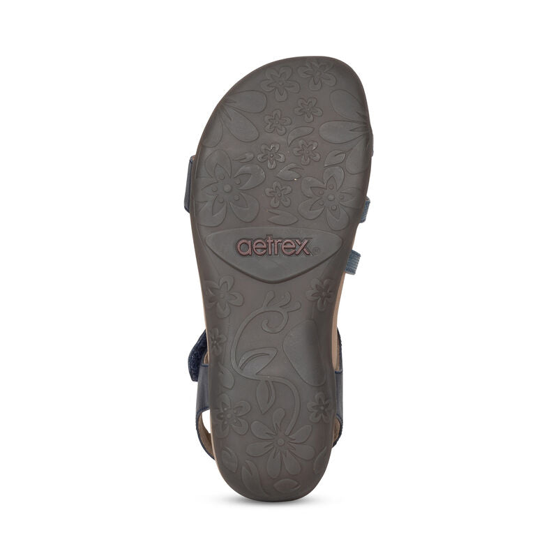 Aetrex Jess Adjustable Quarter Strap Navy Women's Sandal 6