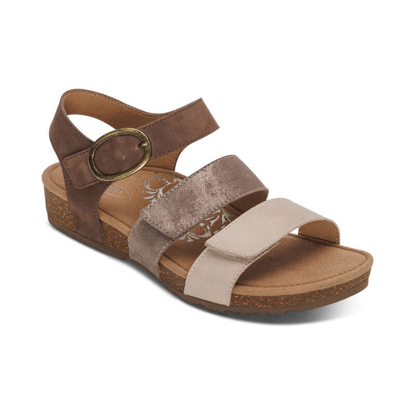 Aetrex Lilly Adjustable Quarter Strap Taupe Women's Sandal 1