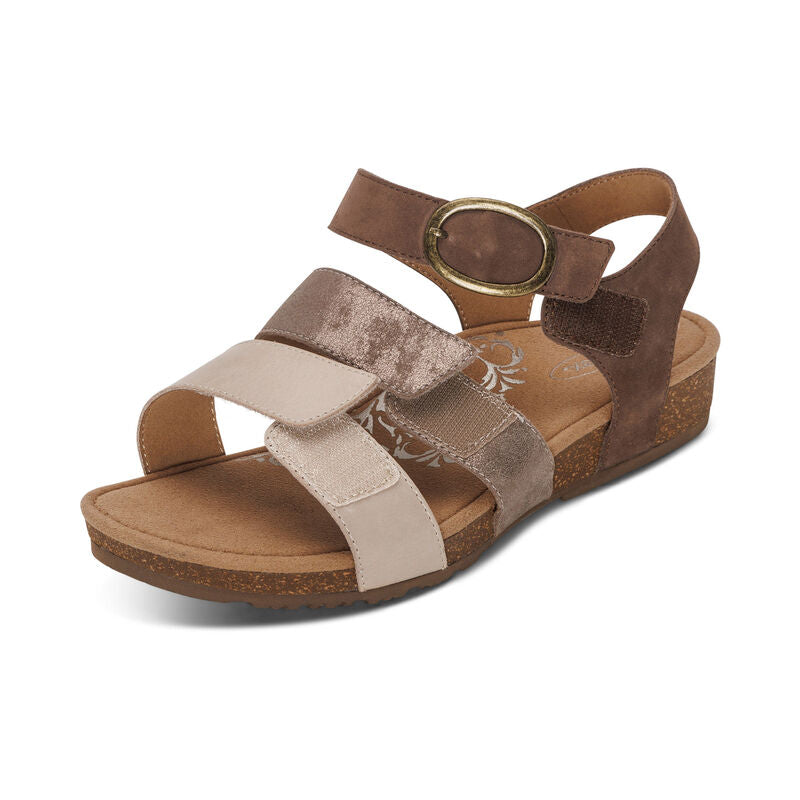 Aetrex Lilly Adjustable Quarter Strap Taupe Women's Sandal 7