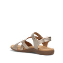 Beige sandal with brown sole on a white background