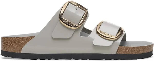Birkenstock Arizona Big Buckle Natural Leather High Shine Stone Coin Narrow Women's 3