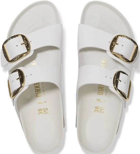 Birkenstock Arizona Hammered Big Buckle Natural Leather High Shine Antique White Women's 2