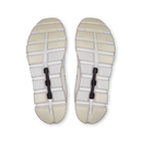 Top view of a pair of sandals with beige and white sole on a white background