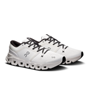 White running shoes with black laces on a white background