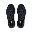 A pair of black On Cloud running shoes shown from a top-down view against a plain white background.