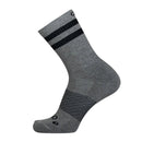 Gray sock with black stripes on a white background