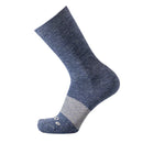 Blue sock with a striped pattern on a white background