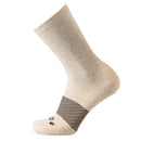 Beige sock with black striped pattern on a white background