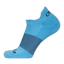 Blue athletic sock with black pattern on a white background