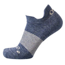 Blue ankle sock with striped pattern on a white background