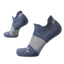 Pair of blue and gray striped socks on a white background